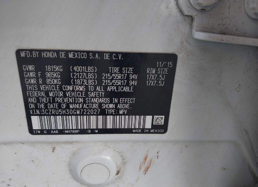 Photo 9 of 2016 Honda Hr-v LX (VIN 3CZRU5H30GM722027)