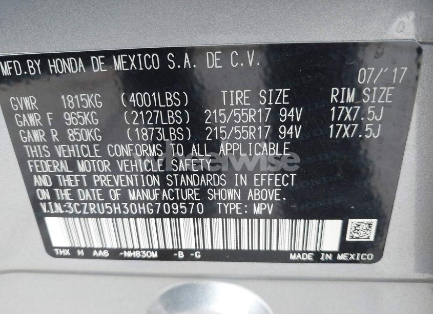 Photo 9 of 2017 Honda Hr-v LX (VIN 3CZRU5H30HG709570)