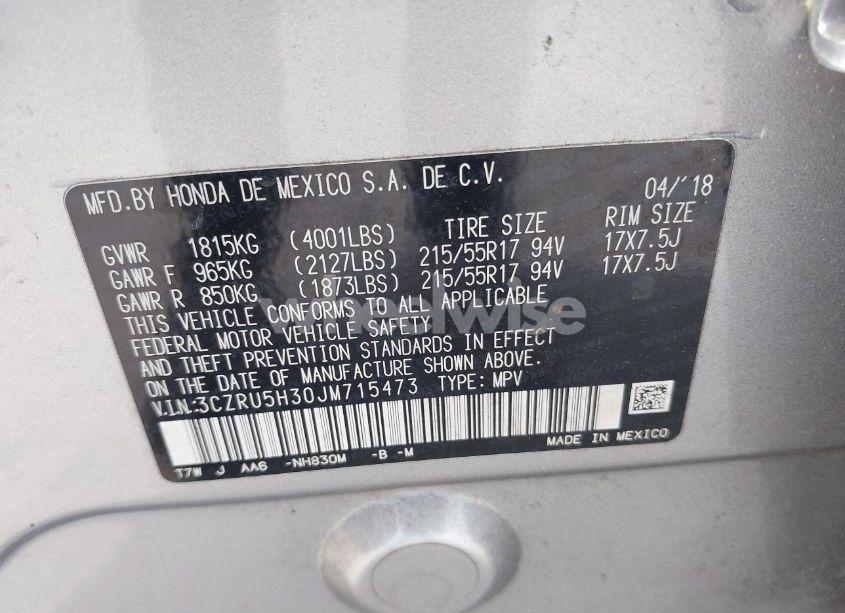 Photo 9 of 2018 Honda Hr-v LX (VIN 3CZRU5H30JM715473)