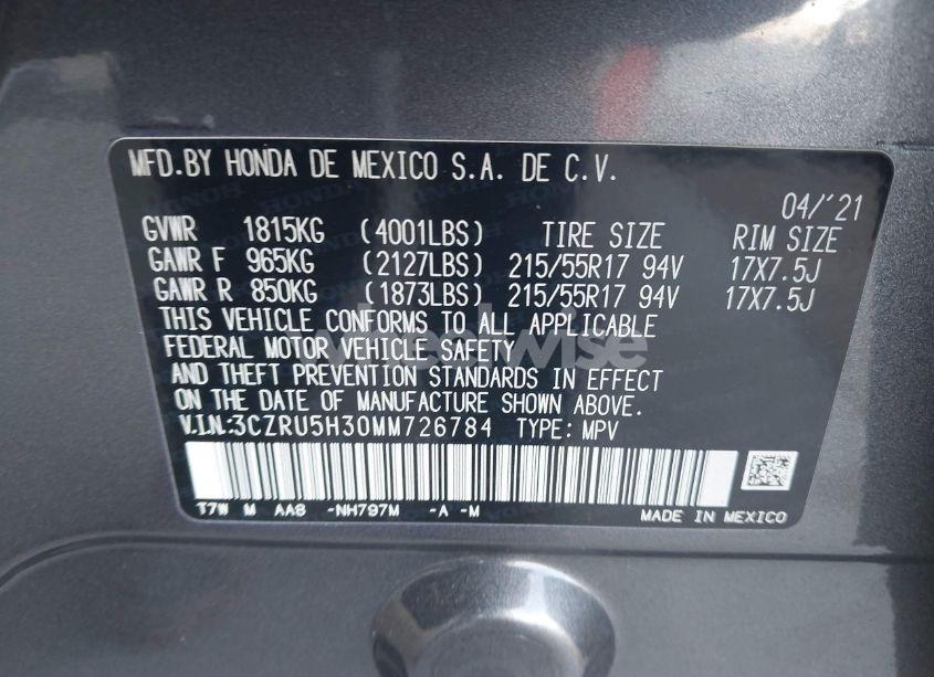 Photo 9 of 2021 Honda Hr-v 2WD LX (VIN 3CZRU5H30MM726784)