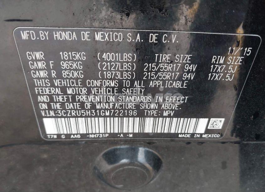 Photo 9 of 2016 Honda Hr-v LX (VIN 3CZRU5H31GM722196)