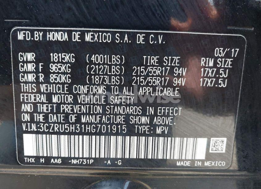 Photo 9 of 2017 Honda Hr-v LX (VIN 3CZRU5H31HG701915)