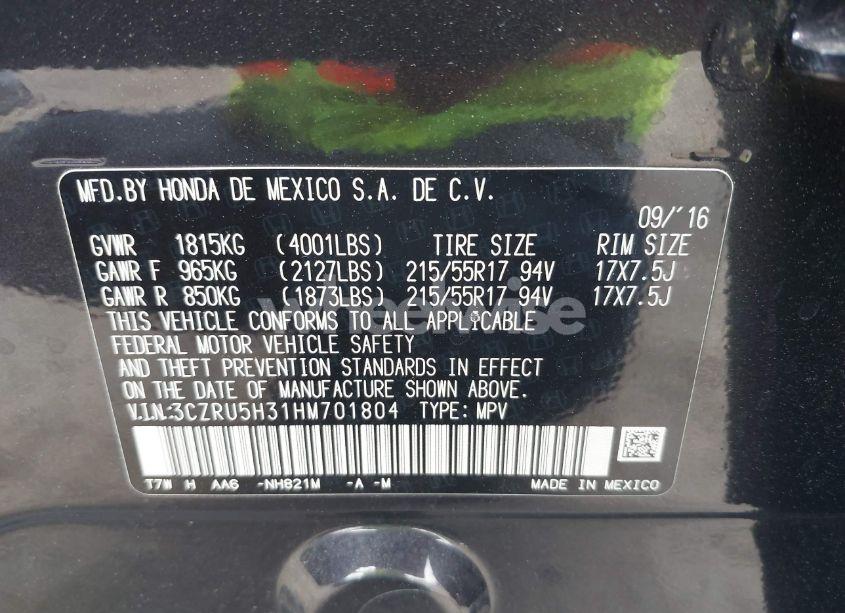 Photo 9 of 2017 Honda Hr-v LX (VIN 3CZRU5H31HM701804)