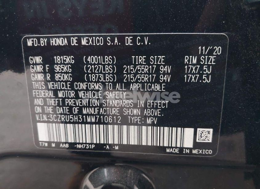 Photo 9 of 2021 Honda Hr-v 2WD LX (VIN 3CZRU5H31MM710612)