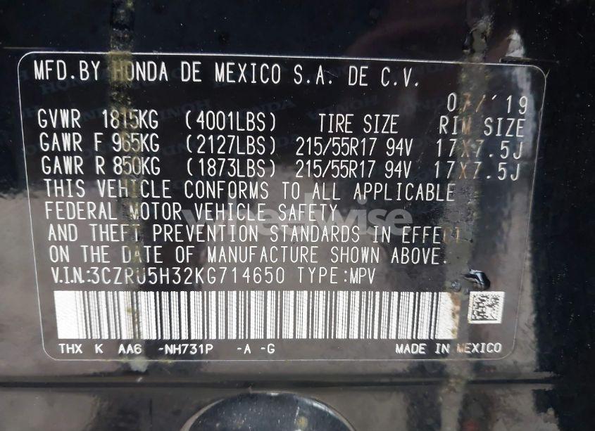 Photo 9 of 2019 Honda Hr-v LX (VIN 3CZRU5H32KG714650)