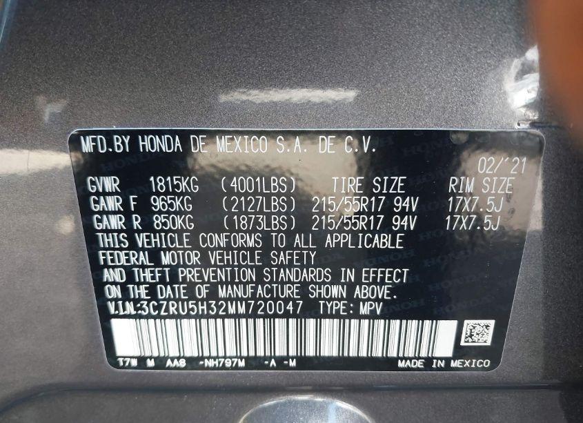 Photo 9 of 2021 Honda Hr-v 2WD LX (VIN 3CZRU5H32MM720047)