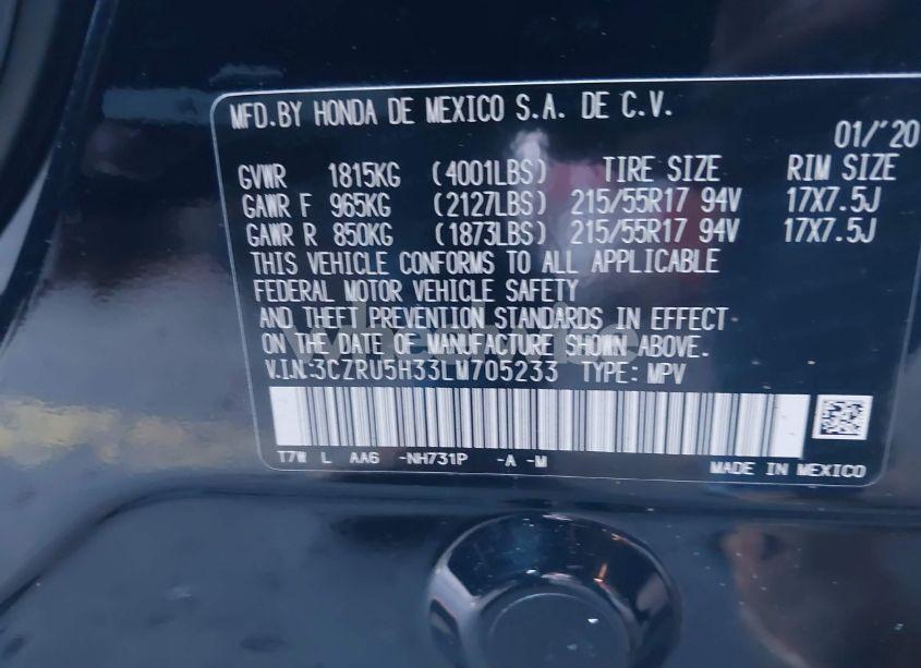 Photo 9 of 2020 Honda Hr-v 2WD LX (VIN 3CZRU5H33LM705233)