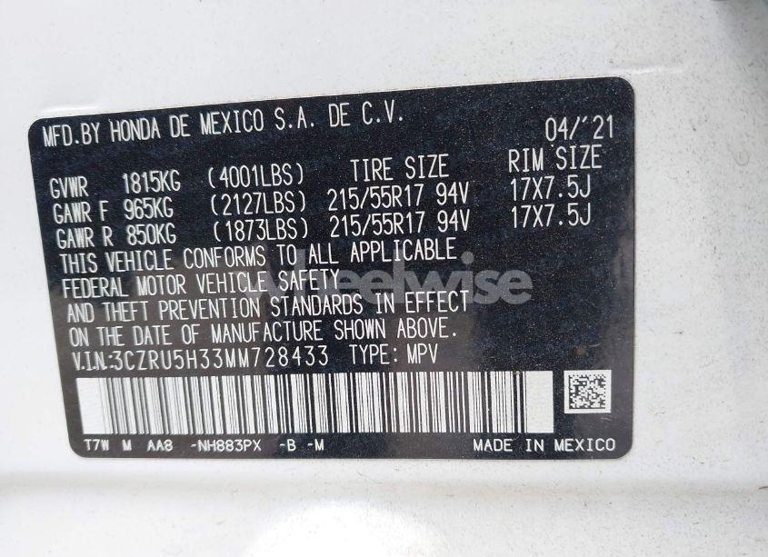 Photo 9 of 2021 Honda Hr-v 2WD LX (VIN 3CZRU5H33MM728433)