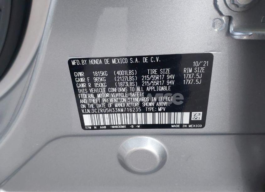 Photo 9 of 2022 Honda Hr-v 2WD LX (VIN 3CZRU5H33NM716235)