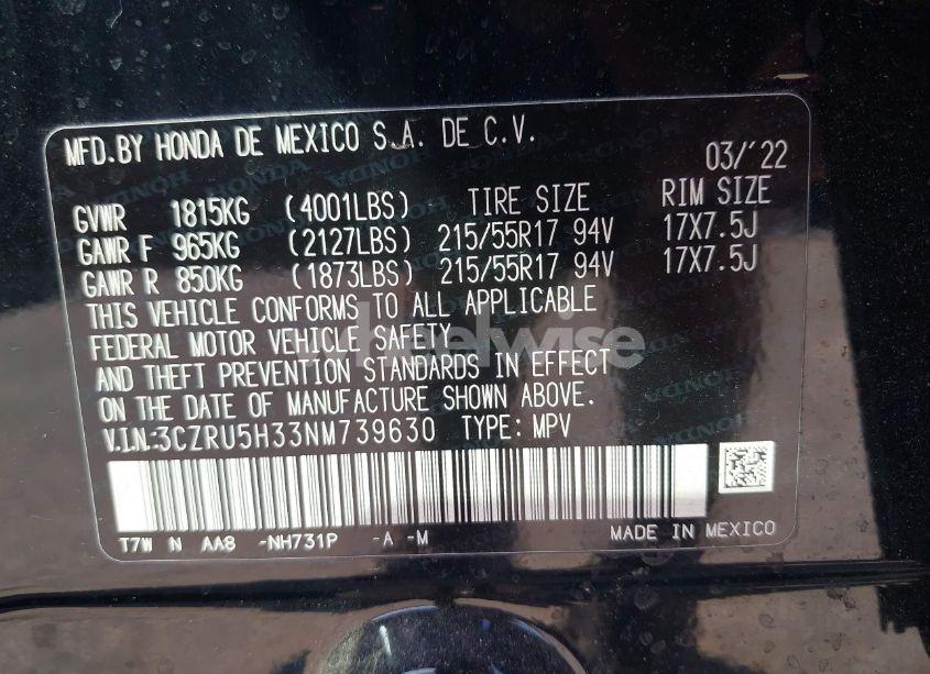 Photo 9 of 2022 Honda Hr-v 2WD LX (VIN 3CZRU5H33NM739630)
