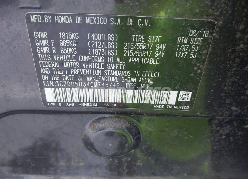 Photo 9 of 2016 Honda Hr-v LX (VIN 3CZRU5H34GM745746)