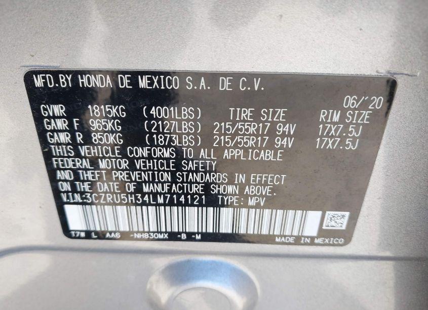 Photo 9 of 2020 Honda Hr-v 2WD LX (VIN 3CZRU5H34LM714121)