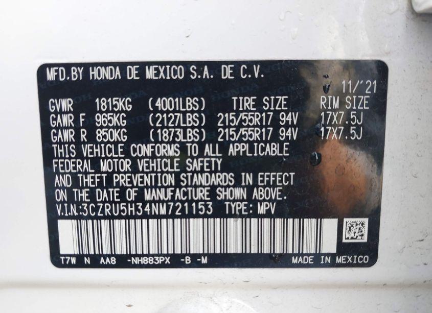 Photo 9 of 2022 Honda Hr-v 2WD LX (VIN 3CZRU5H34NM721153)