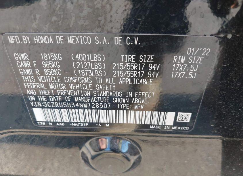 Photo 9 of 2022 Honda Hr-v 2WD LX (VIN 3CZRU5H34NM728507)