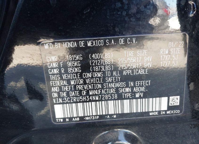 Photo 9 of 2022 Honda Hr-v 2WD LX (VIN 3CZRU5H34NM728538)