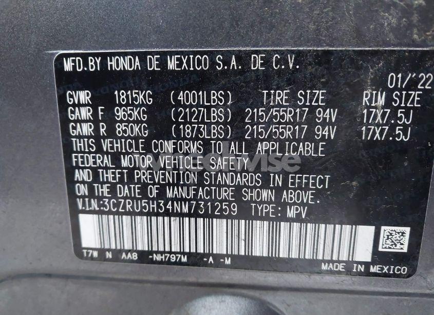 Photo 9 of 2022 Honda Hr-v 2WD LX (VIN 3CZRU5H34NM731259)