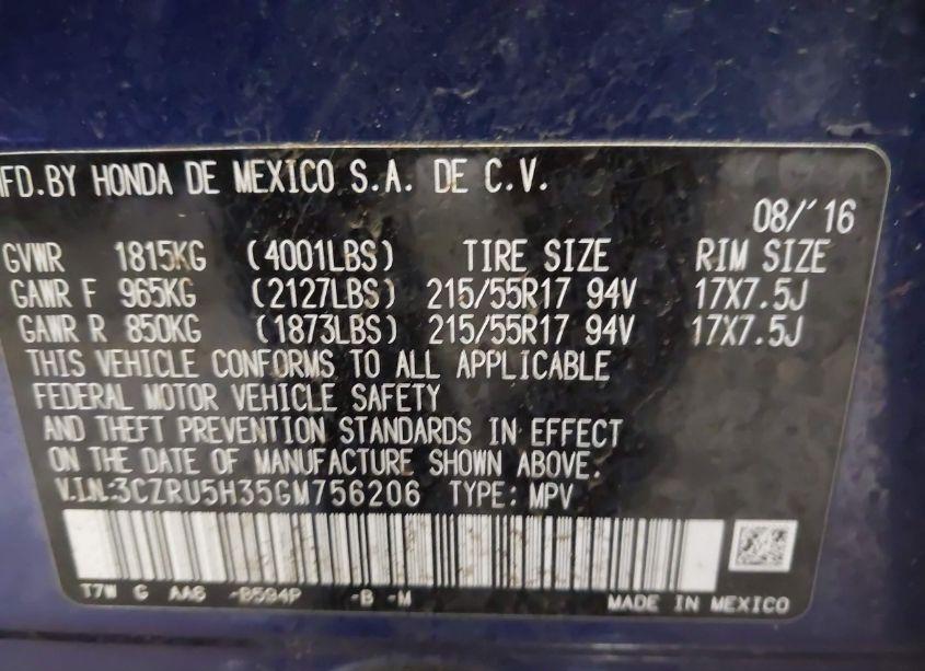 Photo 9 of 2016 Honda Hr-v LX (VIN 3CZRU5H35GM756206)