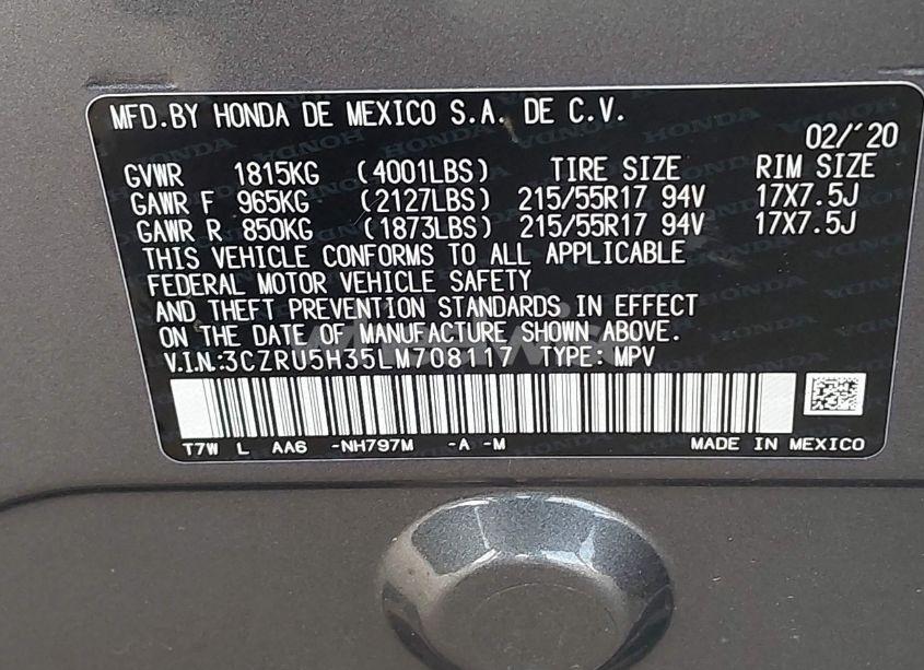 Photo 9 of 2020 Honda Hr-v 2WD LX (VIN 3CZRU5H35LM708117)