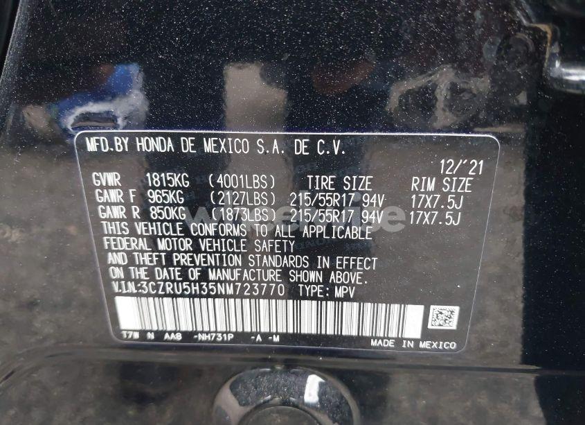 Photo 9 of 2022 Honda Hr-v 2WD LX (VIN 3CZRU5H35NM723770)