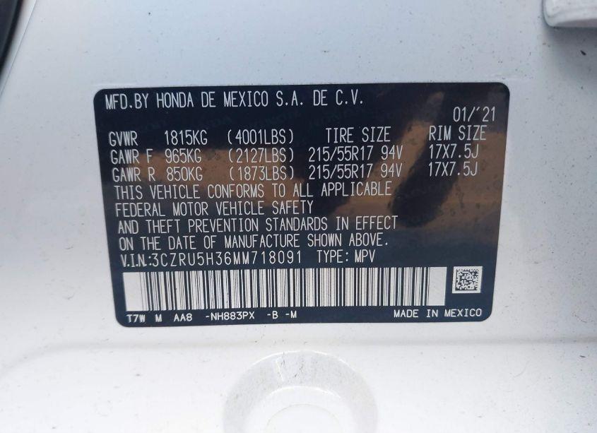 Photo 9 of 2021 Honda Hr-v 2WD LX (VIN 3CZRU5H36MM718091)