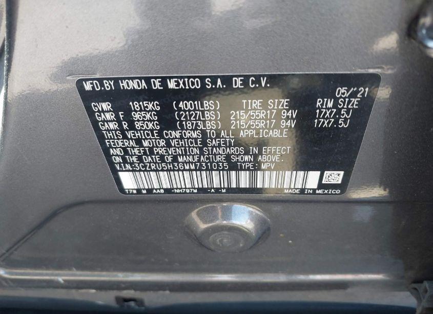 Photo 9 of 2021 Honda Hr-v 2WD LX (VIN 3CZRU5H36MM731035)