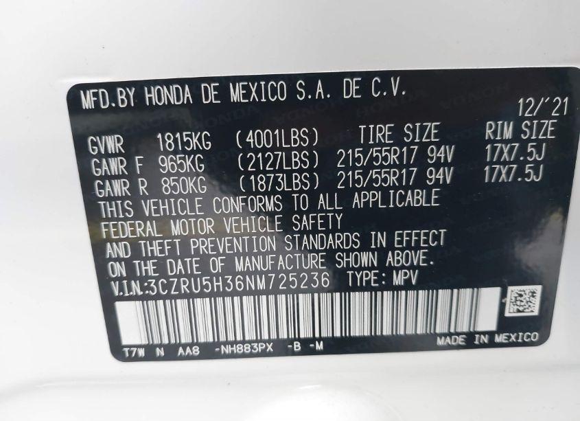 Photo 9 of 2022 Honda Hr-v 2WD LX (VIN 3CZRU5H36NM725236)