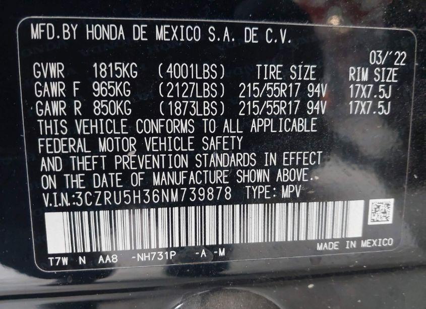 Photo 9 of 2022 Honda Hr-v 2WD LX (VIN 3CZRU5H36NM739878)