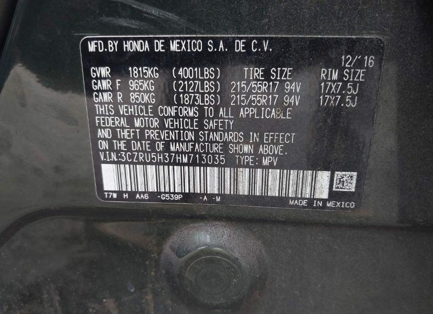 Photo 9 of 2017 Honda Hr-v LX (VIN 3CZRU5H37HM713035)