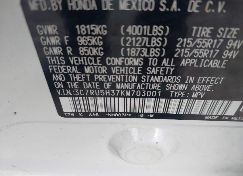 Photo 9 of 2019 Honda Hr-v LX (VIN 3CZRU5H37KM703001)