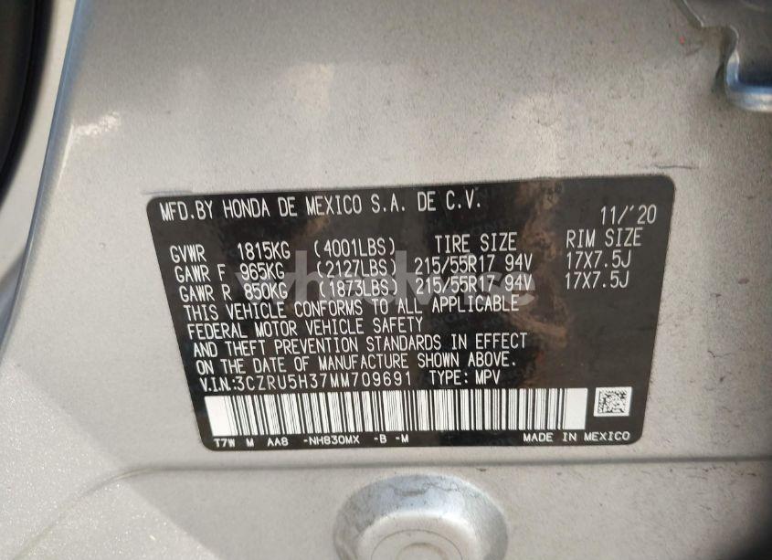 Photo 9 of 2021 Honda Hr-v 2WD LX (VIN 3CZRU5H37MM709691)