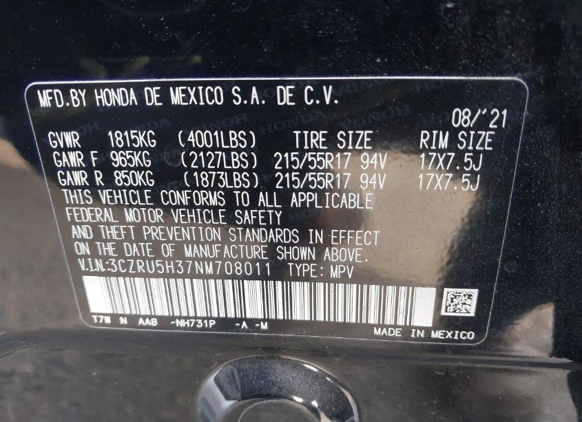 Photo 9 of 2022 Honda Hr-v 2WD LX (VIN 3CZRU5H37NM708011)