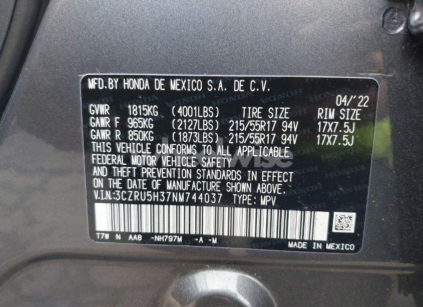Photo 9 of 2022 Honda Hr-v 2WD LX (VIN 3CZRU5H37NM744037)