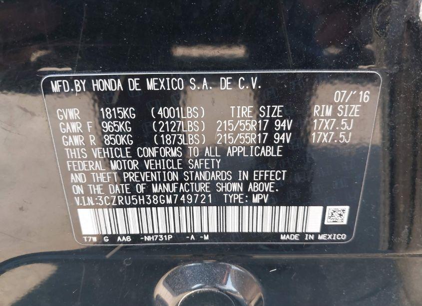 Photo 9 of 2016 Honda Hr-v LX (VIN 3CZRU5H38GM749721)