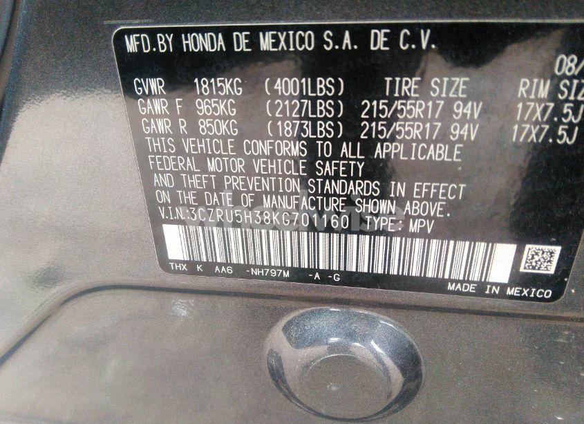 Photo 9 of 2019 Honda Hr-v LX (VIN 3CZRU5H38KG701160)