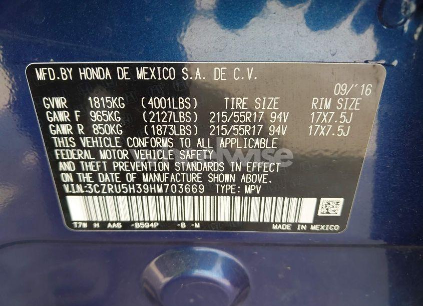 Photo 9 of 2017 Honda Hr-v LX (VIN 3CZRU5H39HM703669)