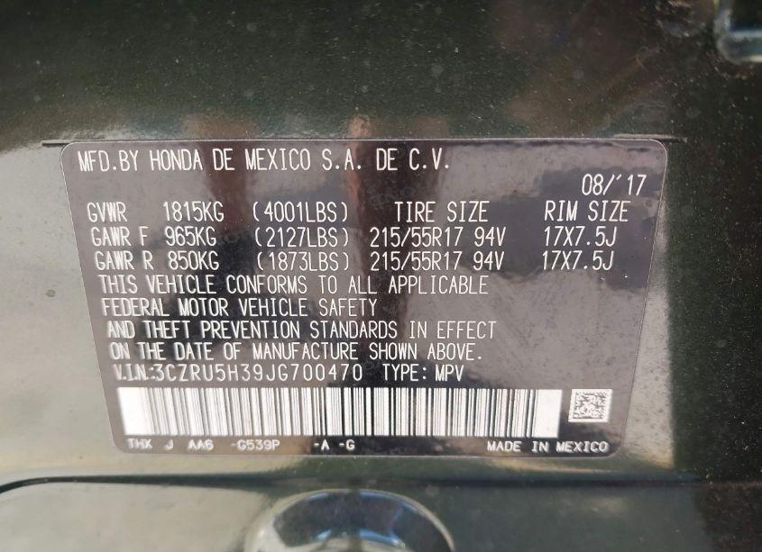 Photo 9 of 2018 Honda Hr-v LX (VIN 3CZRU5H39JG700470)