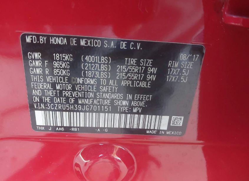 Photo 9 of 2018 Honda Hr-v LX (VIN 3CZRU5H39JG701151)