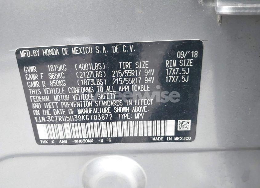 Photo 9 of 2019 Honda Hr-v LX (VIN 3CZRU5H39KG703872)