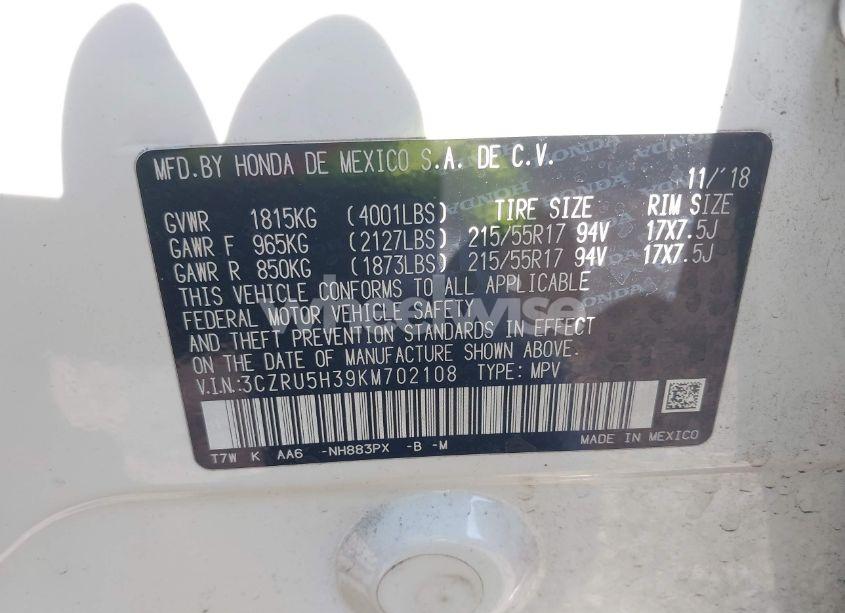 Photo 9 of 2019 Honda Hr-v LX (VIN 3CZRU5H39KM702108)