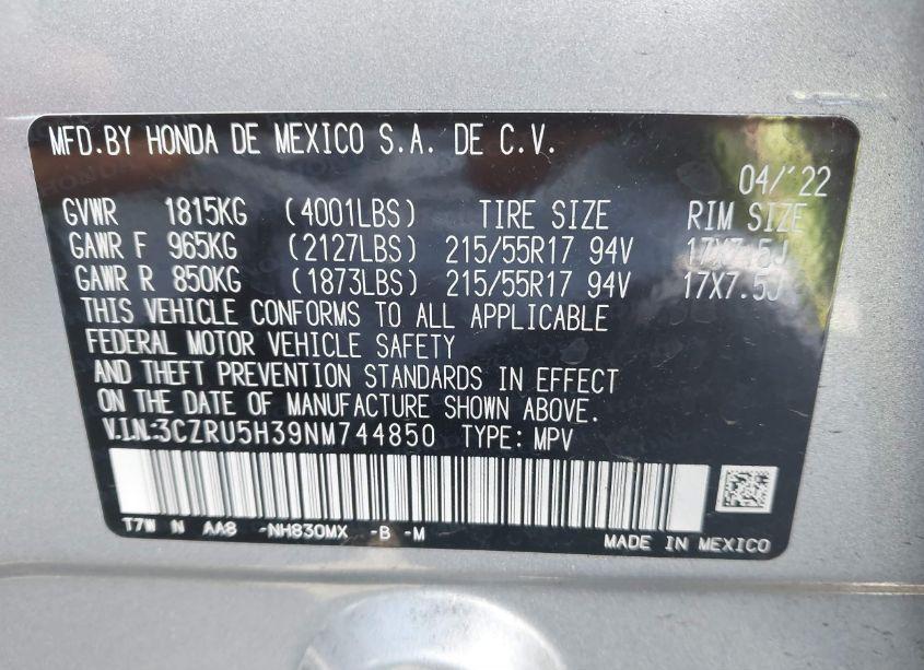 Photo 9 of 2022 Honda Hr-v 2WD LX (VIN 3CZRU5H39NM744850)