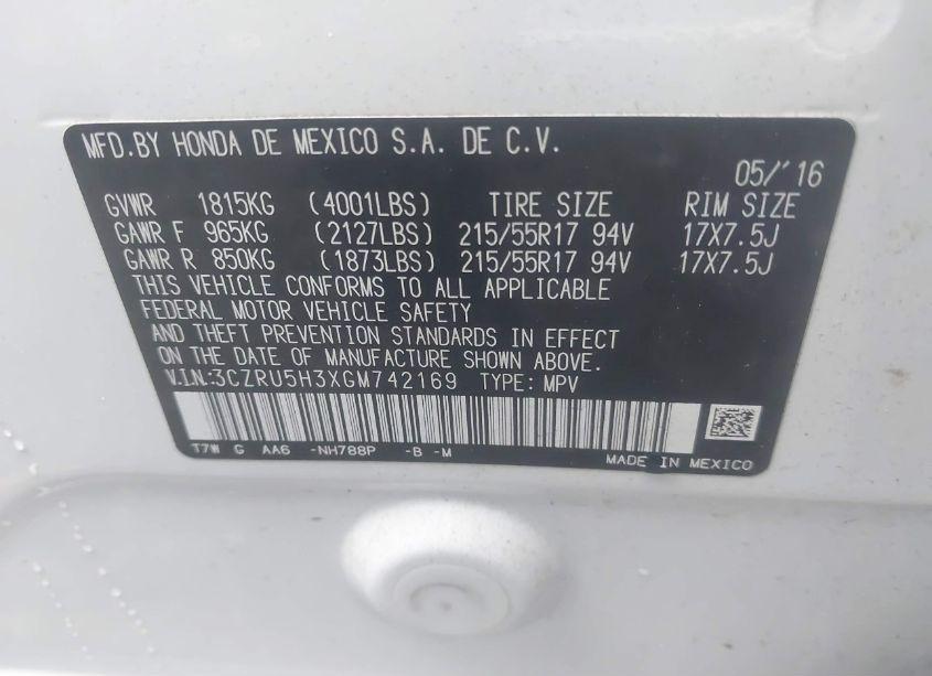 Photo 9 of 2016 Honda Hr-v LX (VIN 3CZRU5H3XGM742169)