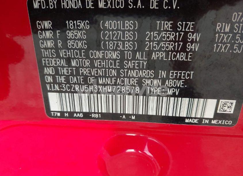 Photo 9 of 2017 Honda Hr-v LX (VIN 3CZRU5H3XHM728578)