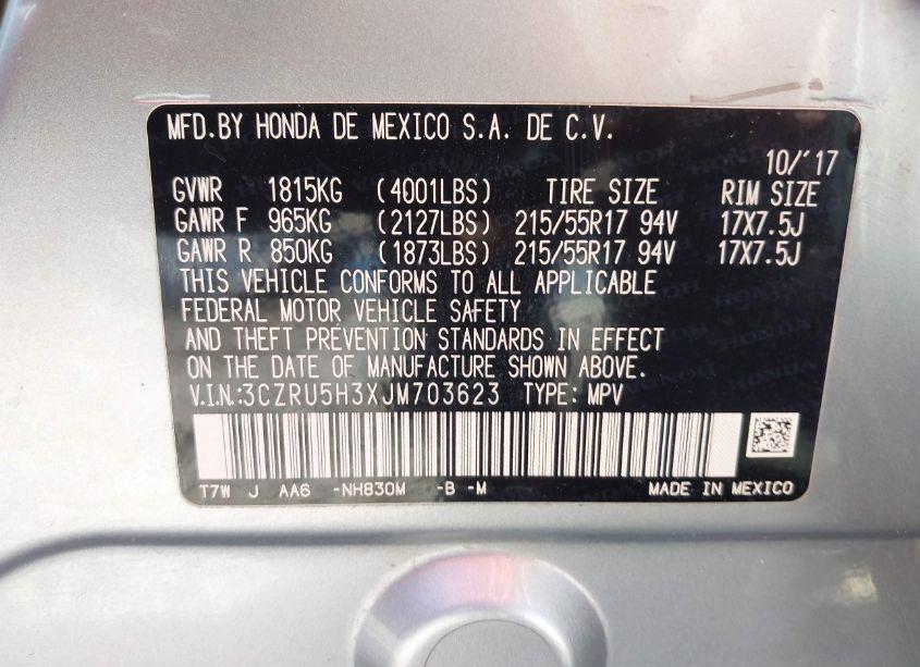 Photo 9 of 2018 Honda Hr-v LX (VIN 3CZRU5H3XJM703623)