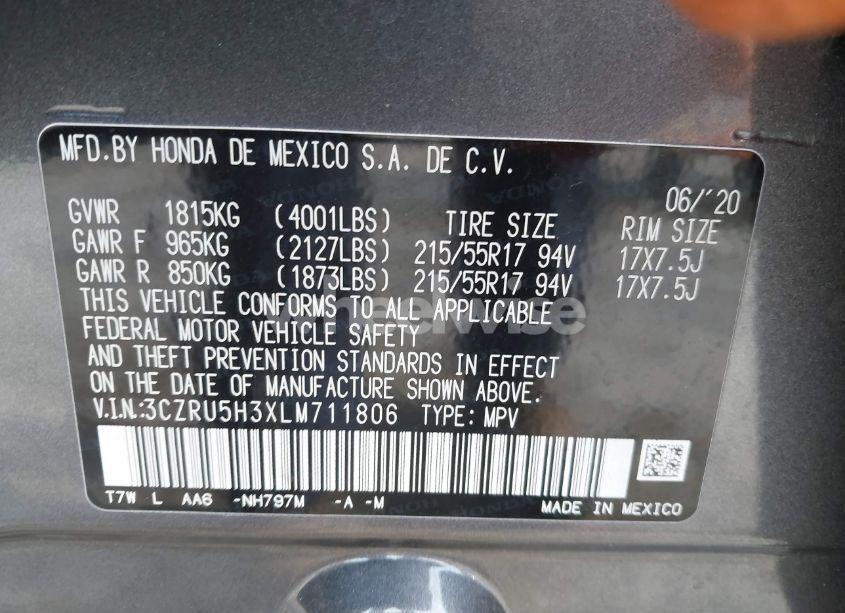 Photo 9 of 2020 Honda Hr-v 2WD LX (VIN 3CZRU5H3XLM711806)