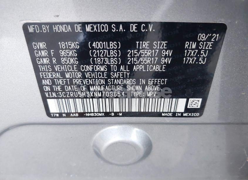 Photo 9 of 2022 Honda Hr-v 2WD LX (VIN 3CZRU5H3XNM709654)