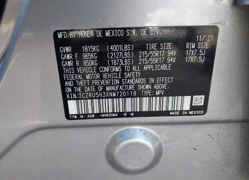 Photo 9 of 2022 Honda Hr-v 2WD LX (VIN 3CZRU5H3XNM720119)