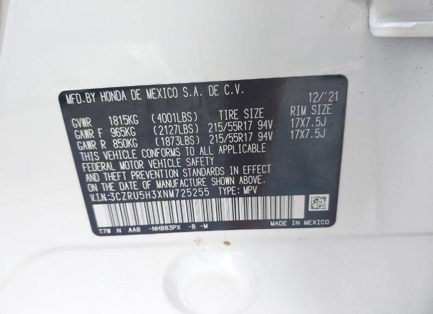 Photo 9 of 2022 Honda Hr-v 2WD LX (VIN 3CZRU5H3XNM725255)