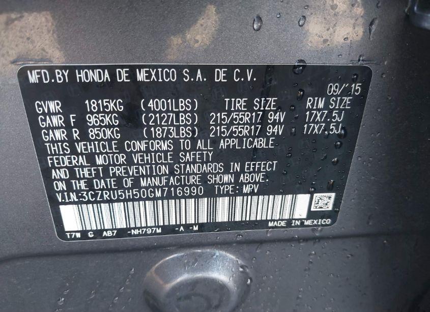 Photo 9 of 2016 Honda Hr-v EX (VIN 3CZRU5H50GM716990)