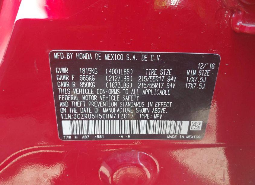 Photo 9 of 2017 Honda Hr-v EX (VIN 3CZRU5H50HM712617)