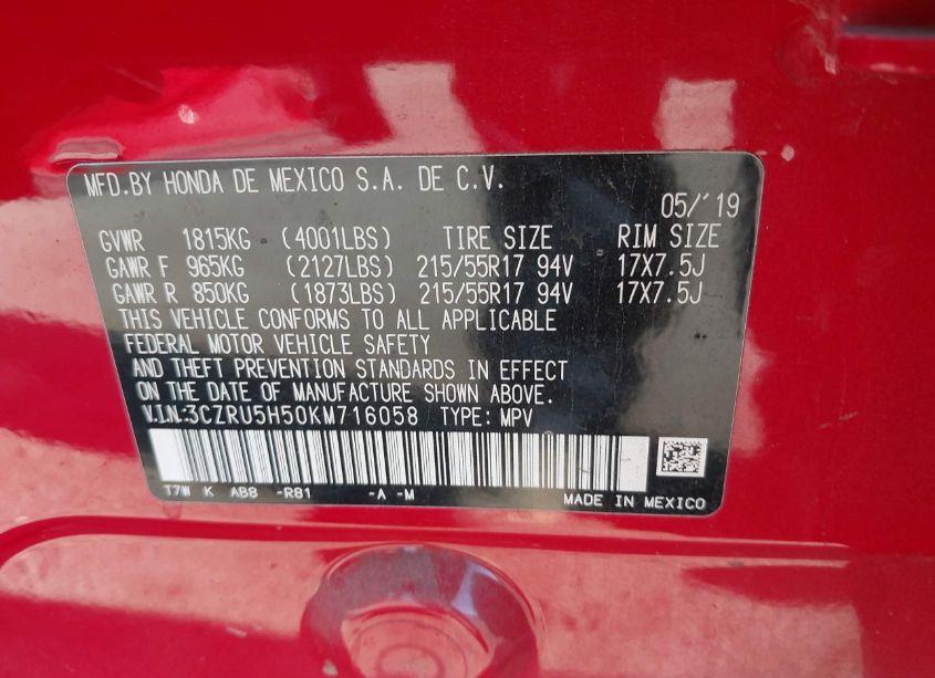 Photo 9 of 2019 Honda Hr-v EX (VIN 3CZRU5H50KM716058)